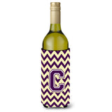 Letter C Chevron Purple And Gold Wine Bottle Beverage Insulator Hugger Cj1058-Cliterk