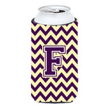 Letter F Chevron Purple And Gold Tall Boy Beverage Insulator Hugger Cj1058-Ftbc
