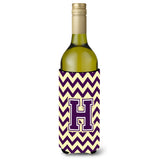 Letter H Chevron Purple And Gold Wine Bottle Beverage Insulator Hugger Cj1058-Hliterk