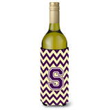 Letter S Chevron Purple And Gold Wine Bottle Beverage Insulator Hugger Cj1058-Sliterk