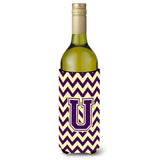Letter U Chevron Purple And Gold Wine Bottle Beverage Insulator Hugger Cj1058-Uliterk