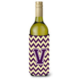 Letter V Chevron Purple And Gold Wine Bottle Beverage Insulator Hugger Cj1058-Vliterk