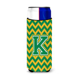 Letter K Chevron Green And Gold Ultra Beverage Insulators For Slim Cans Cj1059-Kmuk