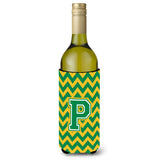 Letter P Chevron Green And Gold Wine Bottle Beverage Insulator Hugger Cj1059-Pliterk