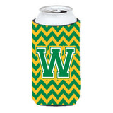 Letter W Chevron Green And Gold Tall Boy Beverage Insulator Hugger Cj1059-Wtbc