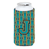 Letter J Football Aqua, Orange And Marine Blue Tall Boy Beverage Insulator Hugger Cj1063-Jtbc
