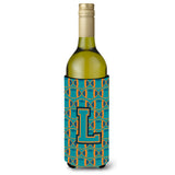 Letter L Football Aqua, Orange And Marine Blue Wine Bottle Beverage Insulator Hugger Cj1063-Lliterk