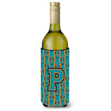 Letter P Football Aqua, Orange And Marine Blue Wine Bottle Beverage Insulator Hugger Cj1063-Pliterk