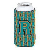 Letter R Football Aqua, Orange And Marine Blue Tall Boy Beverage Insulator Hugger Cj1063-Rtbc