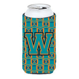 Letter W Football Aqua, Orange And Marine Blue Tall Boy Beverage Insulator Hugger Cj1063-Wtbc