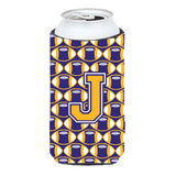 Letter J Football Purple And Gold Tall Boy Beverage Insulator Hugger Cj1064-Jtbc