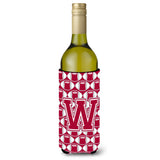 Letter W Football Crimson, Grey And White Wine Bottle Beverage Insulator Hugger Cj1065-Wliterk