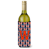 Letter W Football Orange, Blue And White Wine Bottle Beverage Insulator Hugger Cj1066-Wliterk