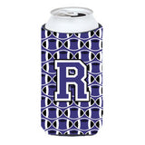 Letter R Football Purple And White Tall Boy Beverage Insulator Hugger Cj1068-Rtbc