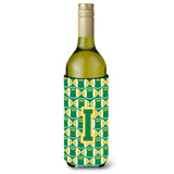 Letter I Football Green And Gold Wine Bottle Beverage Insulator Hugger Cj1069-Iliterk