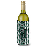 Letter J Football Green And White Wine Bottle Beverage Insulator Hugger Cj1071-Jliterk