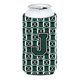 Letter J Football Green And White Tall Boy Beverage Insulator Hugger Cj1071-Jtbc