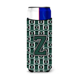 Letter Z Football Green And White Ultra Beverage Insulators For Slim Cans Cj1071-Zmuk