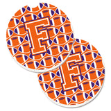 Caroline'S Treasures Letter F Football Orange, White & Regalia Set Of 2 Cup Holder Car Coasters Cj1072-Fcarc, 2.56, Multicolor