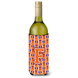 Letter F Football Orange, White And Regalia Wine Bottle Beverage Insulator Hugger Cj1072-Fliterk