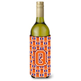 Letter Q Football Orange, White And Regalia Wine Bottle Beverage Insulator Hugger Cj1072-Qliterk