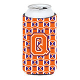 Letter Q Football Orange, White And Regalia Tall Boy Beverage Insulator Hugger Cj1072-Qtbc