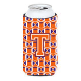 Letter T Football Orange, White And Regalia Tall Boy Beverage Insulator Hugger Cj1072-Ttbc