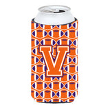 Letter V Football Orange, White And Regalia Tall Boy Beverage Insulator Hugger Cj1072-Vtbc