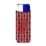 Letter P Football Red, Black And White Ultra Beverage Insulators For Slim Cans Cj1073-Pmuk