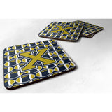 Caroline'S Treasures Cj1074-Xfc Letter X Football Blue And Gold Foam Coaster (Set Of 4), 3.5, Multicolor
