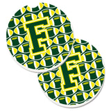 Caroline'S Treasures Letter F Football Green & Yellow Set Of 2 Cup Holder Car Coasters Cj1075-Fcarc, 2.56, Multicolor
