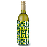 Letter H Football Green And Yellow Wine Bottle Beverage Insulator Hugger Cj1075-Hliterk