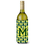 Letter M Football Green And Yellow Wine Bottle Beverage Insulator Hugger Cj1075-Mliterk