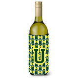 Letter U Football Green And Yellow Wine Bottle Beverage Insulator Hugger Cj1075-Uliterk