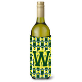 Letter W Football Green And Yellow Wine Bottle Beverage Insulator Hugger Cj1075-Wliterk