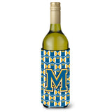 Letter M Football Blue And Gold Wine Bottle Beverage Insulator Hugger Cj1077-Mliterk