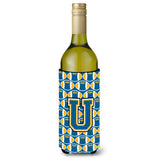 Letter U Football Blue And Gold Wine Bottle Beverage Insulator Hugger Cj1077-Uliterk