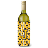 Letter J Football Black, Old Gold And White Wine Bottle Beverage Insulator Hugger Cj1080-Jliterk