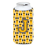 Letter J Football Black, Old Gold And White Tall Boy Beverage Insulator Hugger Cj1080-Jtbc