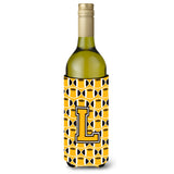 Letter L Football Black, Old Gold And White Wine Bottle Beverage Insulator Hugger Cj1080-Lliterk