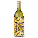 Letter N Football Black, Old Gold And White Wine Bottle Beverage Insulator Hugger Cj1080-Nliterk