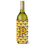 Letter P Football Black, Old Gold And White Wine Bottle Beverage Insulator Hugger Cj1080-Pliterk