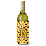 Letter R Football Black, Old Gold And White Wine Bottle Beverage Insulator Hugger Cj1080-Rliterk