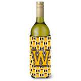 Letter W Football Black, Old Gold And White Wine Bottle Beverage Insulator Hugger Cj1080-Wliterk