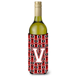 Letter V Football Cardinal And White Wine Bottle Beverage Insulator Hugger Cj1082-Vliterk