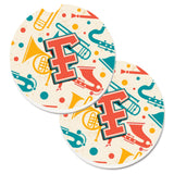 Caroline'S Treasures Letter F Retro Teal Orange Musical Instruments Initial Set Of 2 Cup Holder Car Coasters Cj2001-Fcarc, 2.5