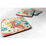 Caroline'S Treasures Cj2001-Lfc Letter L Retro Teal Orange Musical Instruments Initial Foam Coasters (Set Of 4), 3.5, Mult