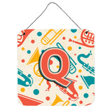 Caroline'S Treasures Letter Q Retro Teal Orange Musical Instruments Initial With Wall Or Door Hanging Prints, 6 X 6