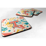 Caroline'S Treasures Cj2001-Tfc Letter T Retro Teal Orange Musical Instruments Initial Foam Coasters (Set Of 4), 3.5, Mult