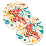 Caroline'S Treasures Letter X Retro Teal Orange Musical Instruments Initial Set Of 2 Cup Holder Car Coasters Cj2001-Xcarc, 2.5